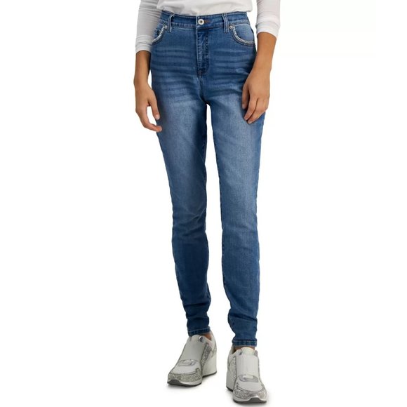 INC International Concepts Women's Embellished High-Rise Skinny Jeans, Indigo - Picture 1 of 13